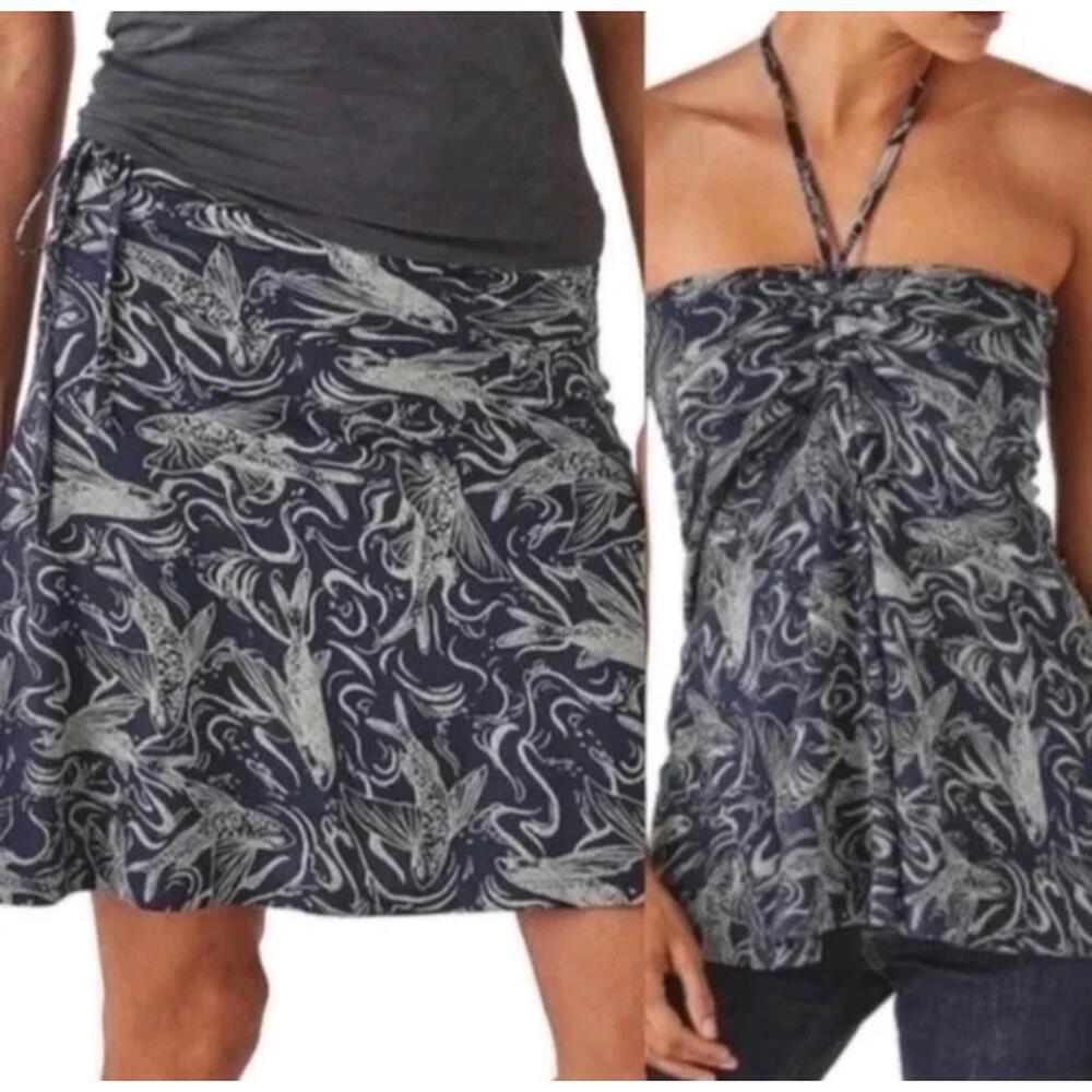 Patagonia Lithia Convertible Halter Top Skirt Blue Fish Print Size Large